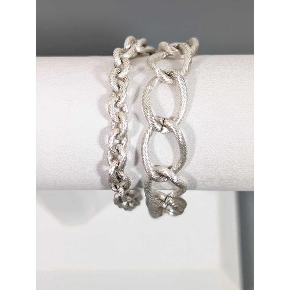 Retro Silver Tone Textured Oval Double Chain‎ Bracelet Boho Western 6.5 in